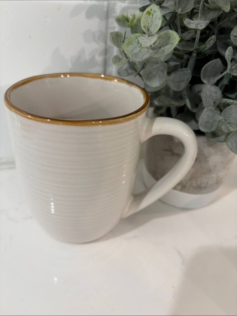 White Ceramic Mug with Gold Rim - Classic Everyday Cup